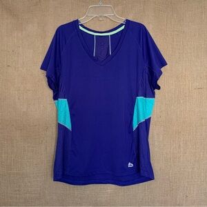 RBX Women’s Athletic Top Blue Green Running Exercise Tee L - XL
